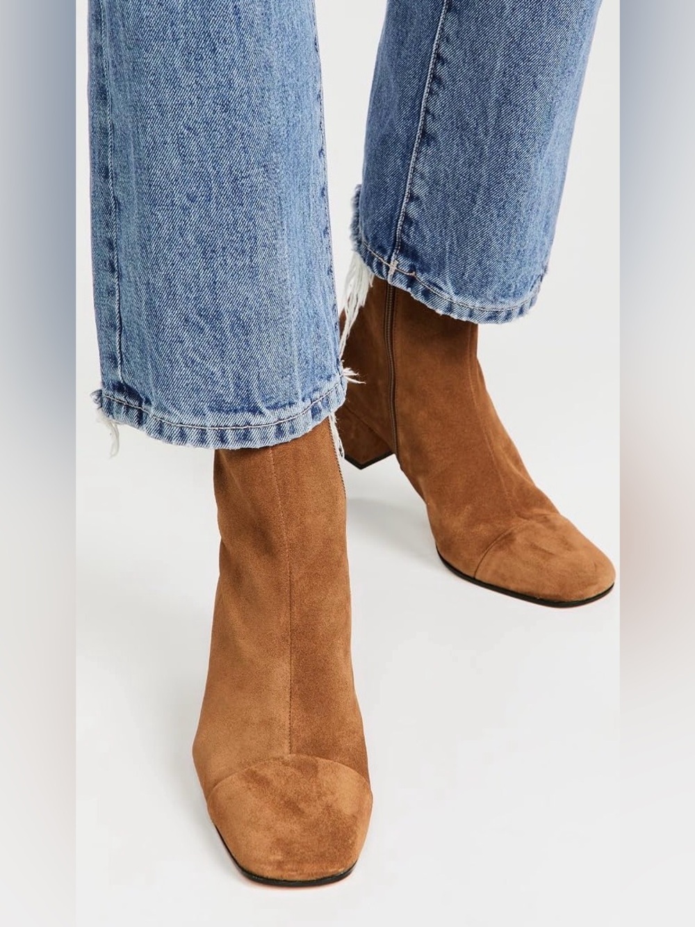 STAUD Aimee Short Boots - Brown Suede Block Heel Ankle Boots